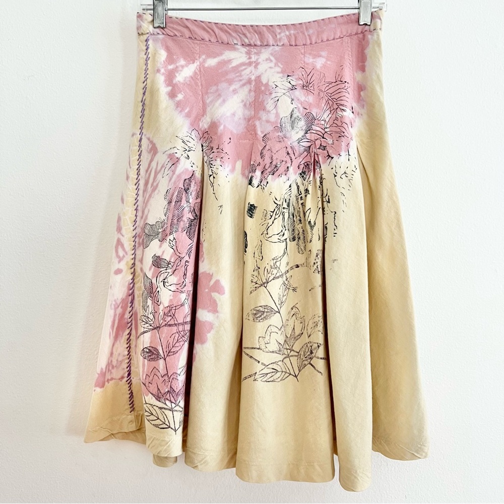 ADOLFO DOMINGUEZ Knee-Length Cotton Skirt, Black Flower and Foliage Screenprint